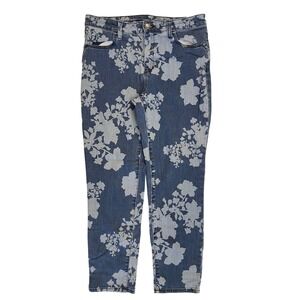 Chico's Girlfriend Slim Leg Ankle Jeans Floral Print Stretch Blue Denim Size 0.5